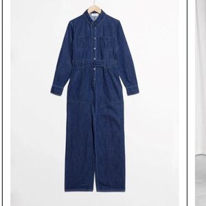 Other Stories Paris Atelier Denim Belted Jumpsuit Overalls Relaxed leg size US 4